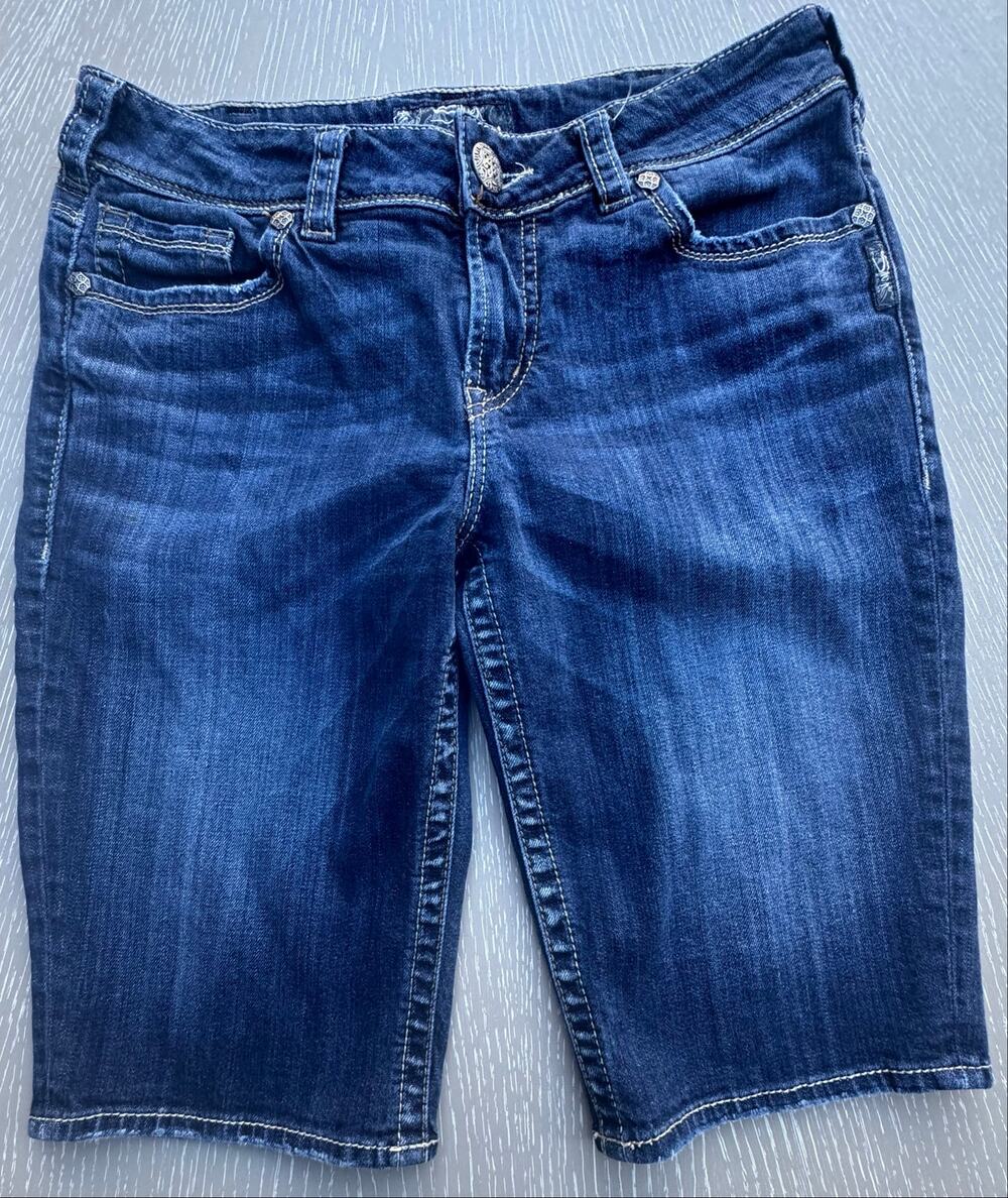 Silver Jeans Co Suki Mid Rise Denim Bermuda Shorts W30 Dark Wash